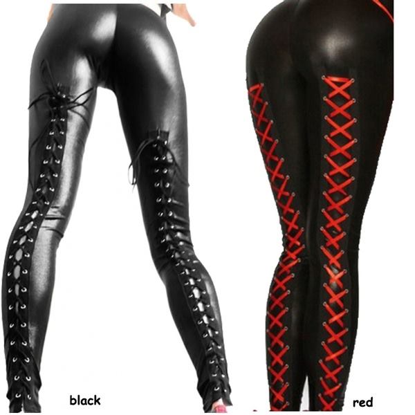 CALÇA LEGGIN Sexy Black Ladies Lace Up Leggings De Couro Metálico R$150,00 FRETE GRATIS