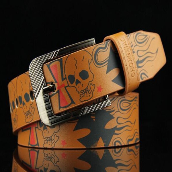 CINTO Moda Crânio Impresso Padrão Unisex PU Leather Alloy Buckle Belt R$50,00  FRETE GRATIS