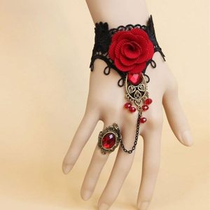 Bracelete gótico elegante do rosa do laço do estilo do gótico da jóia com o anel de dedo ajustável R$35,00  FRETE GRATIS SITE aqui www.DUGEZZU.com.br boas compras