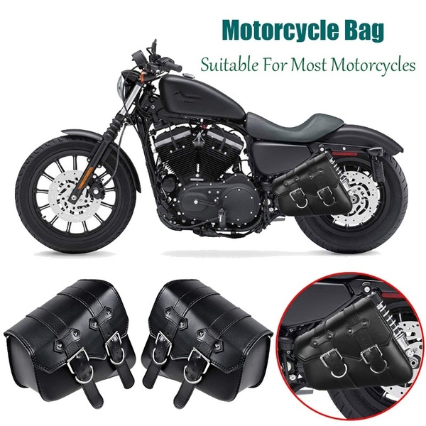 ALFOJE Alforjes genéricos para motocicleta Maleta de ferramentas de couro sintético triangular preto com 2 correias, alforjes Bolsa Maleta de ferramentas de couro Pu para Harley Davidson Touring Cruiser FRETE GRATIS