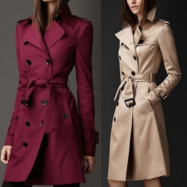 CAPA SOBRETUDO Mulheres casaco de trincheira de duas peças cor sólida casaco longo magro FRETE GRATIS