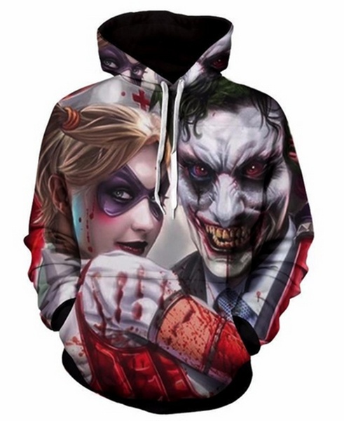 MOLETON Joker sangrento & Harley Quinn 3D impresso homens / mulheres hoodies de alta qualidade / moletom com capuz FRETE GRATS