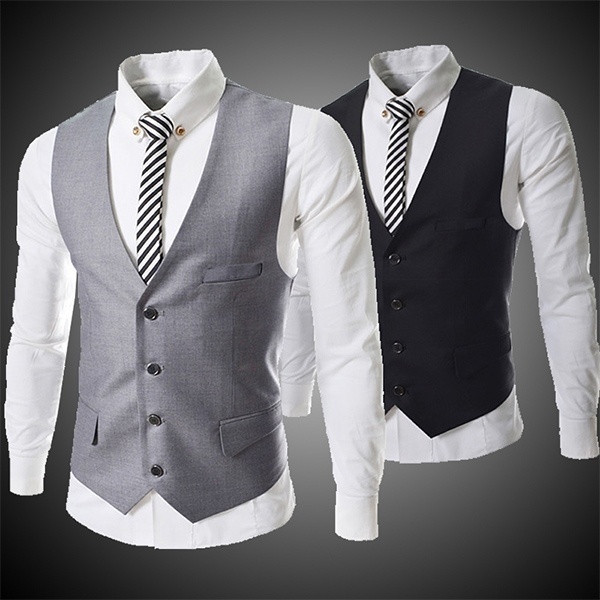 COLETE Moda Masculina Negócios Negócios Slim Versão Curta Terno Com Decote Em V Vestido Coletes (5 cores Tamanho: S-5XL) FRETE GRATIS