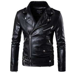 JAQUETA Boutique Punk Men PU Leather Jacket Motocicleta Moda Slim Fit Casaco de couro FRETE GRATIS