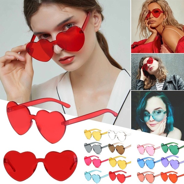 OCULOS 12 cores amor em forma de coração óculos de sol mulheres 2018 sem aro quadro tonalidade clara lente óculos de sol coloridos vermelho rosa amarelo tons FRETE GRATIS