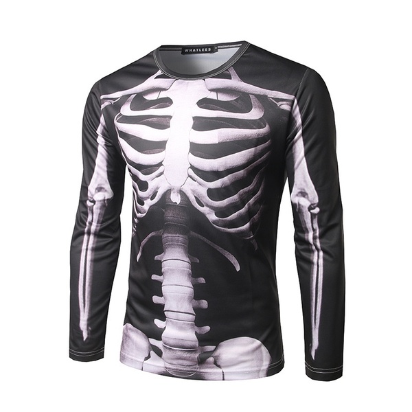 CAMISETA Nova perspectiva 3D esqueleto dos homens impressão tridimensional de manga comprida em torno do pescoço t-shirt FRETE GRATIS