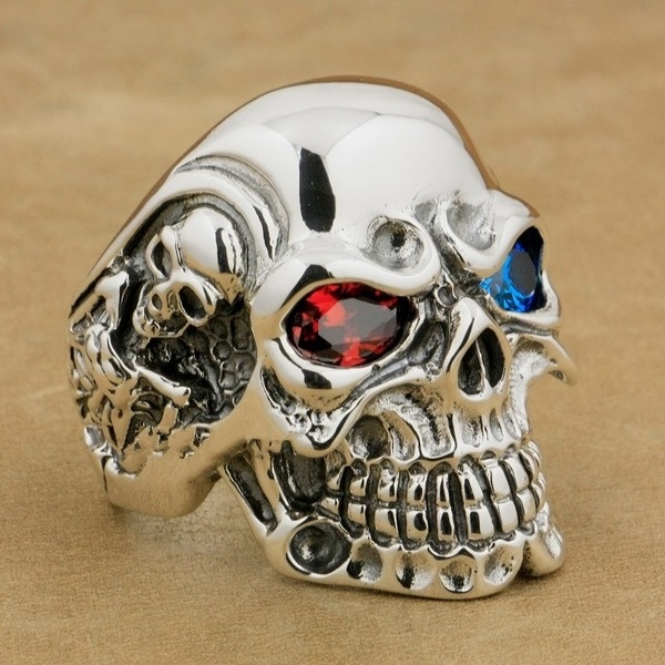 Anel do crânio do olho da gema do vintage para homens masculino punk gótico esqueleto jóias de aço inoxidável FRETE GRATIS