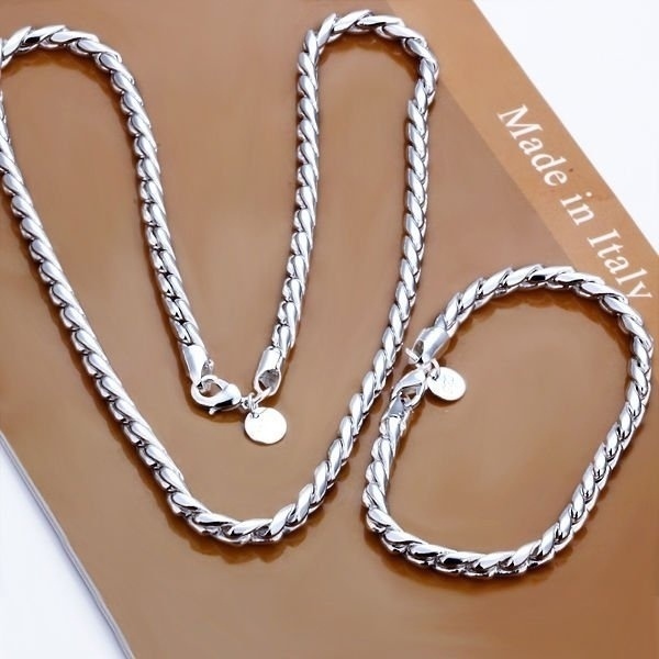 COLAR CONJUNTO Moda conjunto de jóias de prata esterlina 925 pulseira de colar de corrente de corda torcida de prata FRETE GRATIS