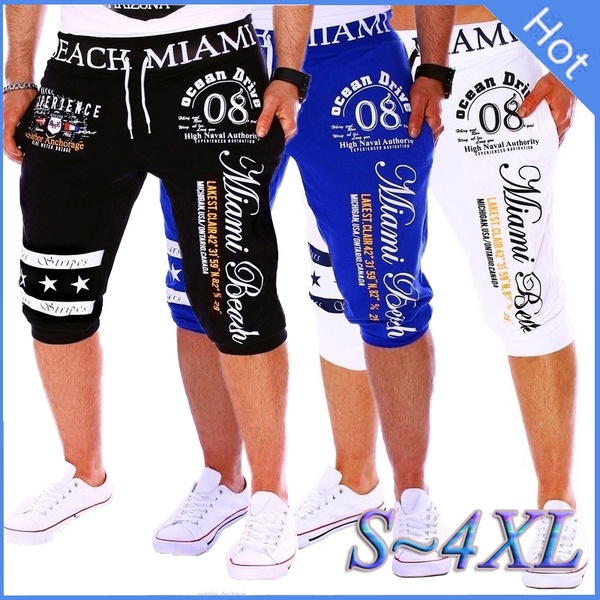 BERMUDA Calças masculinas Casual Shorts de cintura elástica Impressão de letras Loose Sports Capri Pants FRETE GRATIS