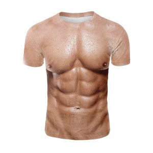 Camiseta Masculina, Padrão Muscular de Manga Curta, Estampado 3D Verão Top Decote Redondo FRETE GRATIS