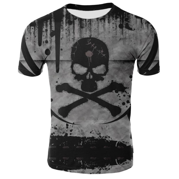 CAMISETA  Nova Moda Mens Camisa Engraçada Pirata Crânio 3D Impresso T-Shirt de Manga Curta Tees FRETE GRATIS