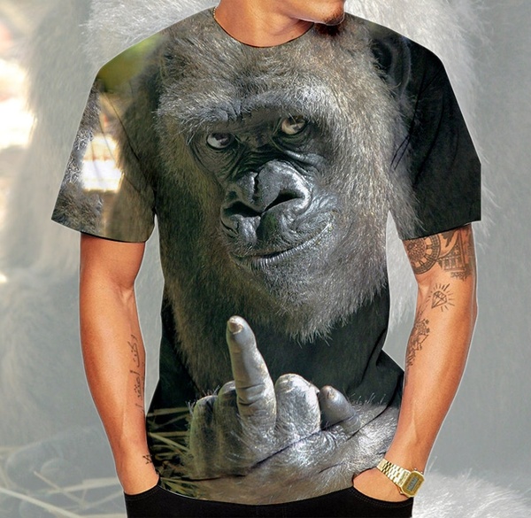 CAMISETA Novos homens camiseta animal orangotango / macaco gorila impressão 3D mostrando o dedo médio camiseta homens e mulheres engraçadas tops tops manga curta o pescoço 3d impressão roupas de verão FRETE GRATIS
