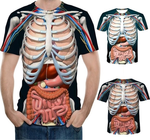 CAMISETA Unxsex Educacional Realidade Aumentada T-Shirt para Anatomia 3D Impresso Em Torno Do Pescoço T-Shirt de Manga Curta Anime Engraçado Homens Halloween Camiseta FRETE GRATIS