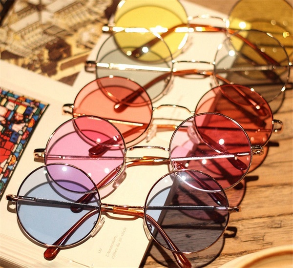 OCULOS Mulheres coloridas retro óculos redondos lente óculos de sol óculos óculos de armação de plástico FRETE GRATIS