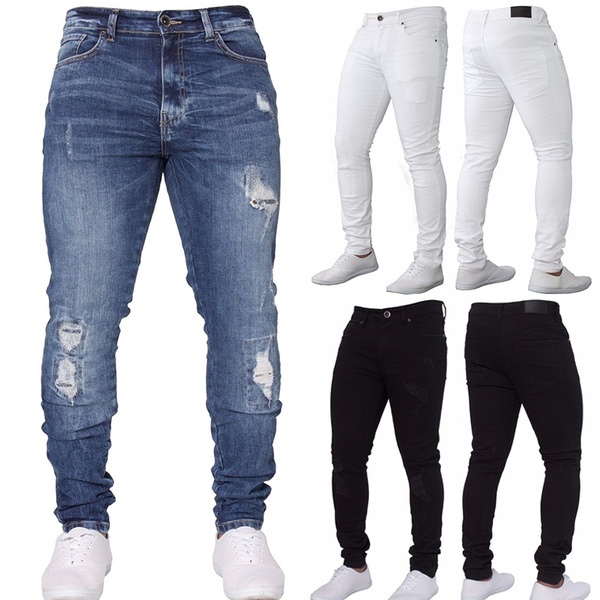 CALÇA Mens Fashion Designer de Moda Jeans Skinny Azul / preto / branco Calças Lápis para Calças Masculinas AD FRETE GRATIS
