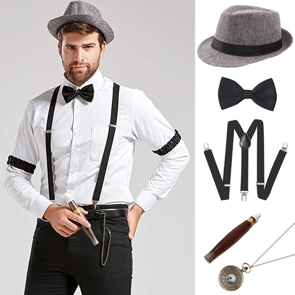 CONJUNTO O traje de Gatsby da década de 1920 para os acessórios para homens definia 8 estilos Www.DUGEZZU.Com.Br ANTECIPE SUAS COMPRAS DEMORA ALGUNS DIAS PRA VOCE RECEBER FIQUE A VONTADE E BOAS COMPRAS …FRETE GRATIS