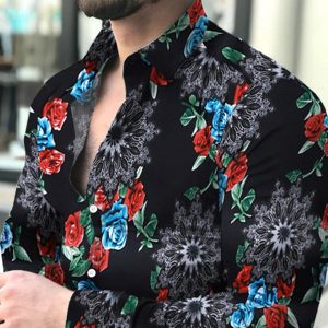 Autumn Spring Long Sleeved Flower Shirts for Men; Floral Shirt Men; Men Button Up Shirt; Casual Male Blouse; Mens Long Sleeve Shirt; Long Sleeve Tops; Men Clothes Size S-3XL