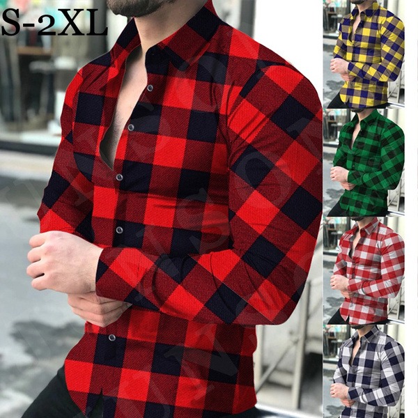 Xadrez Masculino 3D Estampado Em Torno Do Pescoço Camiseta de