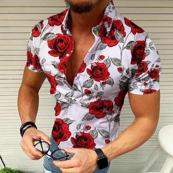 Camiseta masculina moda camisa lazer praia havaiana manga curta